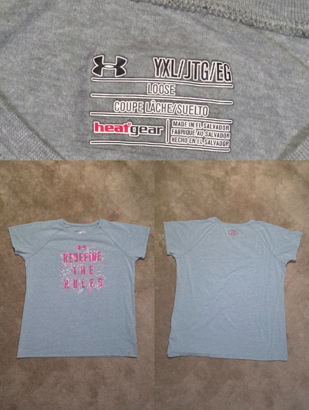 Kids Under Armour Heat gear Grey Redefine the Rules Tee sz XXL 18